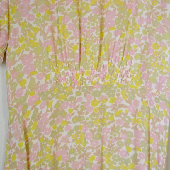 Faithful The Brand Beline Midi Dress Ida Floral Print Pink Yellow Flowy Medium - Picture 15 of 16